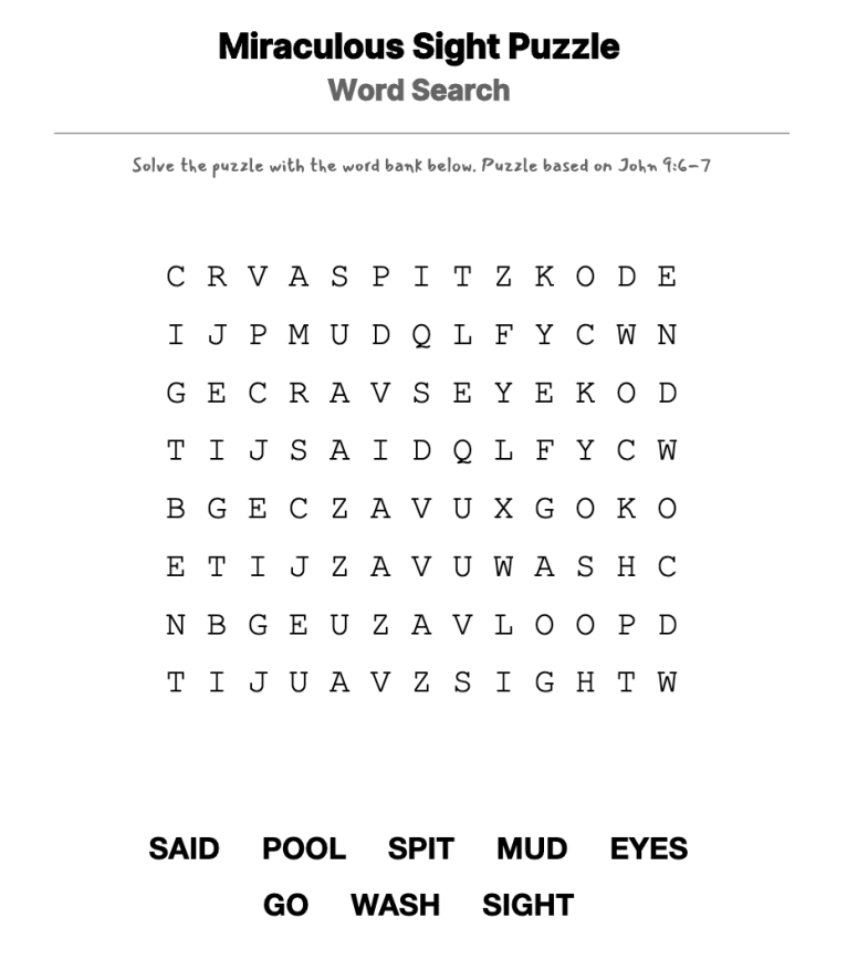 Jesus Heals a Man Born Blind word-search